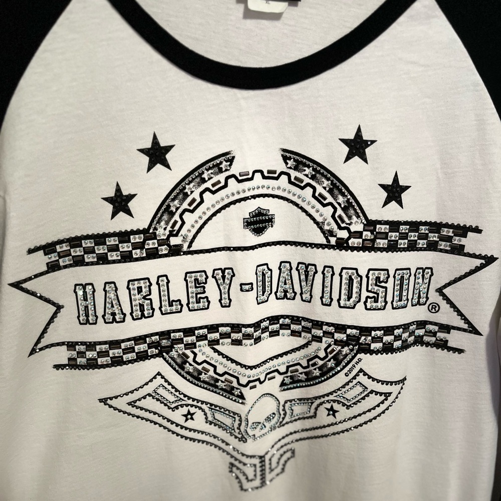 Harley-Davidson® Women's Bling Thunder Dome 3/4 Raglan Sleeve Scoop Neck Top XL - Picture 9 of 13